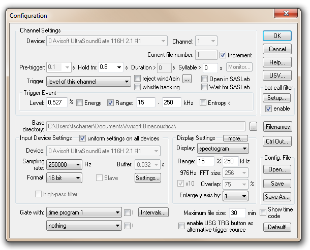 Figure 3: Configuration Dialog of the software RECORDER