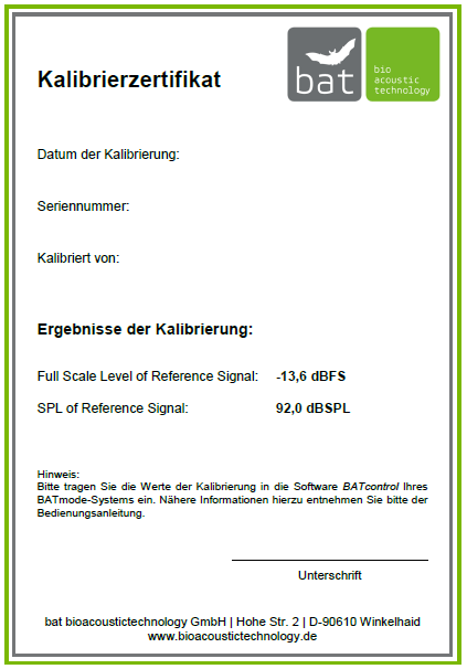 Abb.1: Beispielhaftes Kalibrierzertifikat einer Mikrofonscheibe