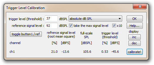 Figure 4: Trigger Level Calibration Dialog of the software RECORDER