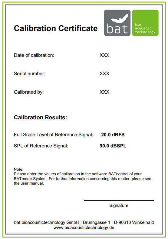 Figure 1:  Exemplary calibration certificate of a microphone